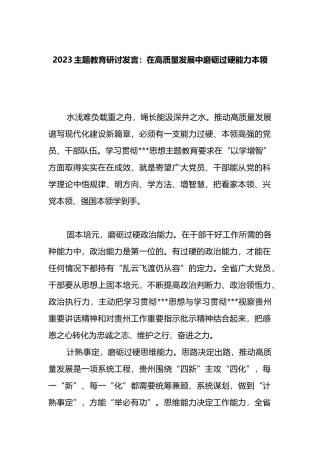 2023主题教育研讨发言：在高质量发展中磨砺过硬能力本领