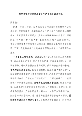 安全生产专题会议讲话稿10.15