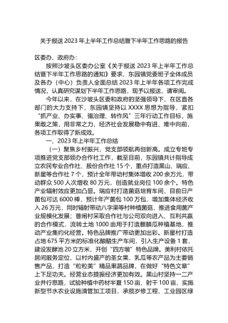 报送2023年上半年工作总结暨下半年工作思路的报告