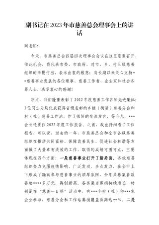 副书记在2023年市慈善总会理事会上的讲话