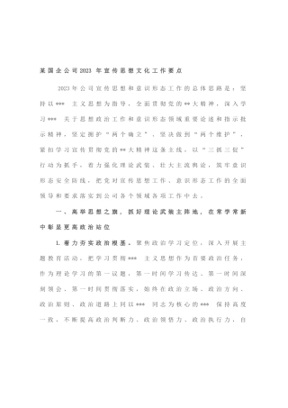 国企公司2023年宣传思想文化工作要点