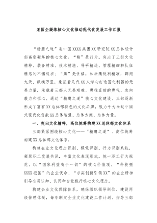 国企凝练核心文化推动现代化发展工作汇报