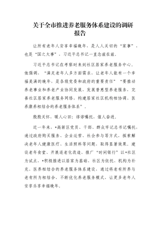 关于全市推进养老服务体系建设的调研报告