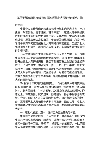 基层干部培训班上的讲稿：深刻理解北大荒精神的时代内涵