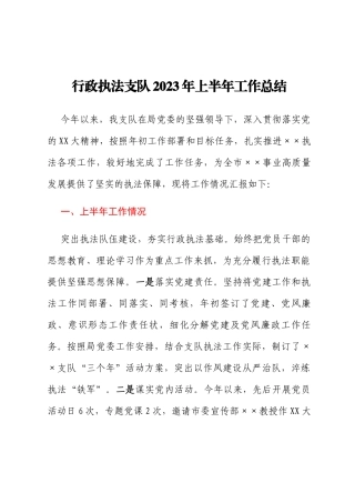 行政执法支队2023年上半年工作总结