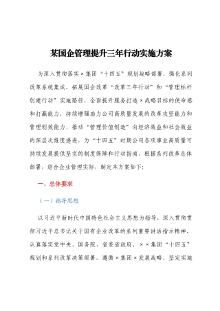 某国企管理提升三年行动实施方案