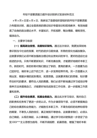 年轻干部素质能力提升培训班研讨发言材料