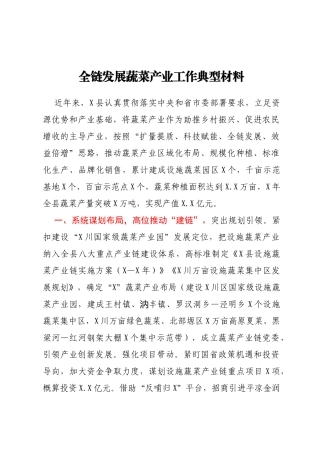 全链发展蔬菜产业工作典型材料