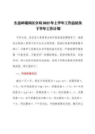 生态环境局区分局2023年上半年工作总结及下半年工作计划