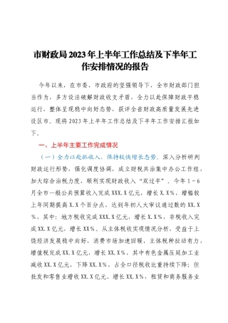 市财政局2023年上半年工作总结及下半年工作安排情况的报告