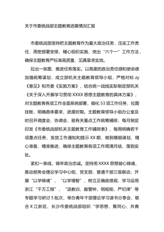 市委统战部主题教育进展情况汇报