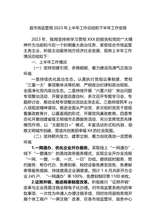 县市场监管局2023年上半年工作总结和下半年工作安排