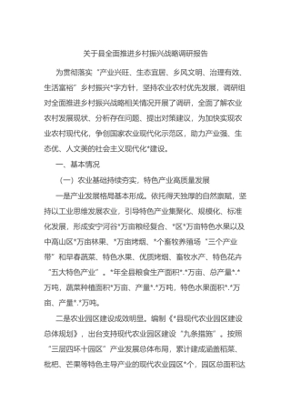 县全面推进乡村振兴战略调研报告