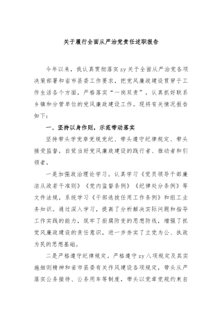 履行全面从严治党责任述职报告
