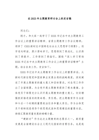 在2023年主题教育研讨会上的发言稿