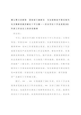 凝心聚力启新程 团结奋斗建新功 为全面推进中国式现代化无锡新实践贡献红十字力量——在全市红十字会系统2023年度工作会议上的讲话提纲