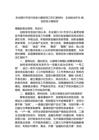 农业银行市支行扶贫小额信贷工作汇报材料：主动担当作为+做实扶贫小额信贷