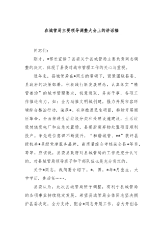 在城管局主要领导调整大会上的讲话稿