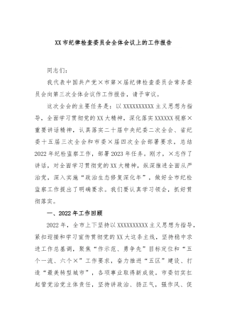 市纪律检查委员会全体会议上的工作报告