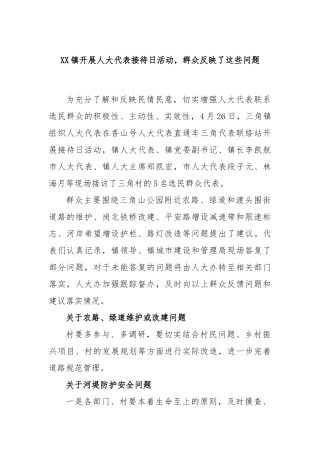 镇开展人大代表接待日活动，群众反映了这些问题