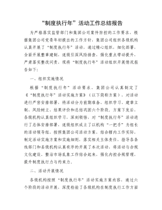 “制度执行年”活动工作总结报告