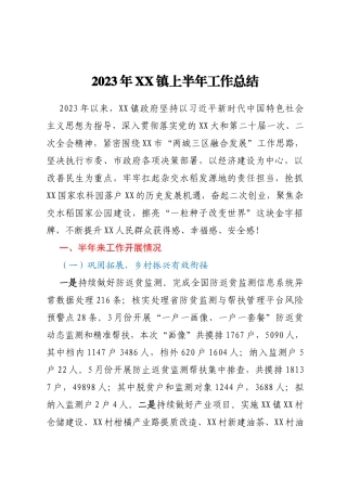 2023年XX镇上半年工作总结