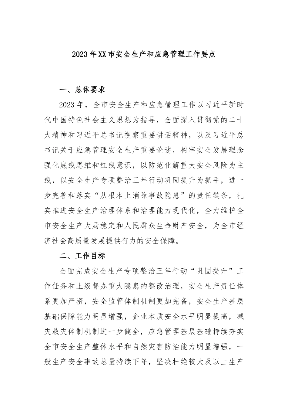 2023年市安全生产和应急管理工作要点_第1页
