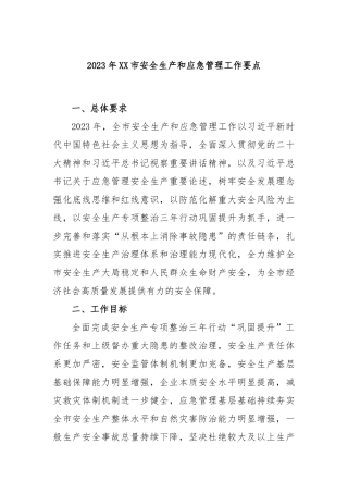 2023年市安全生产和应急管理工作要点