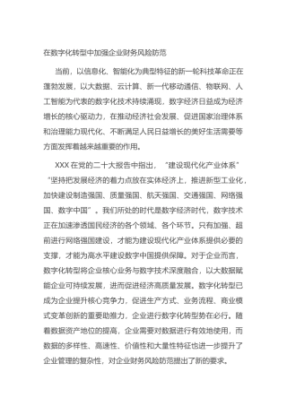在数字化转型中加强企业财务风险防范