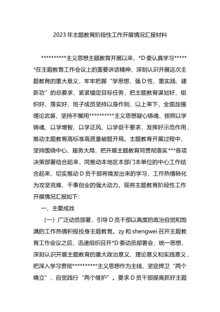 2023年主题教育阶段性工作开展情况汇报材料