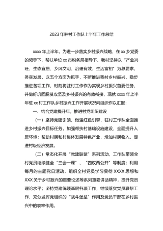 2023年驻村工作队上半年工作总结