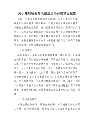 关于陈规陋俗专项整治活动开展情况报告