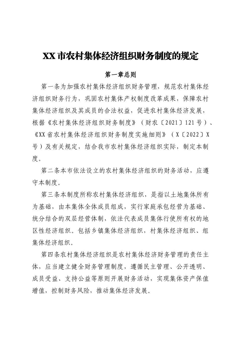 XX市农村集体经济组织财务制度的规定_第1页