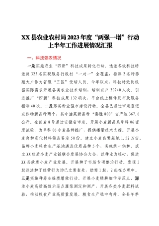 XX县农业农村局2023年度“两强一增”行动上半年工作进展情况汇报