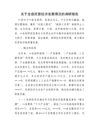 关于全县民营经济发展情况的调研报告