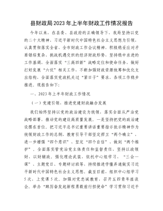 县财政局2023年上半年财政工作情况报告