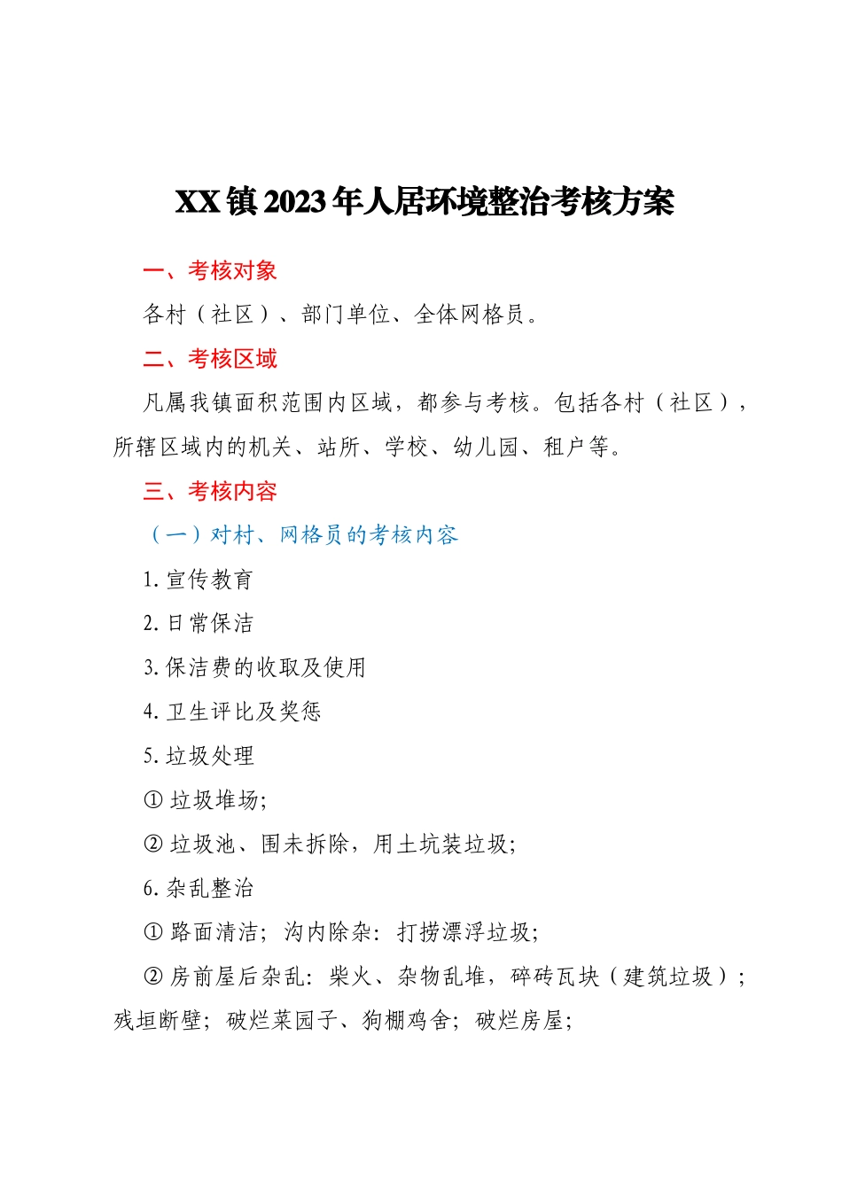 XX镇2023年人居环境整治考核方案_第1页