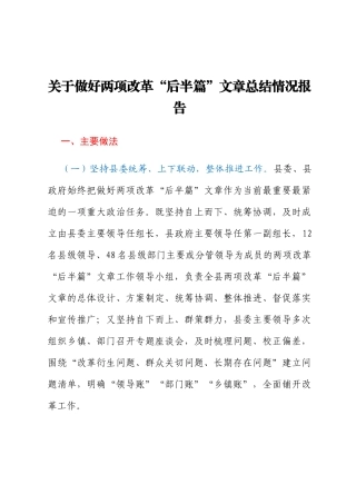 关于做好两项改革“后半篇”文章总结情况报告
