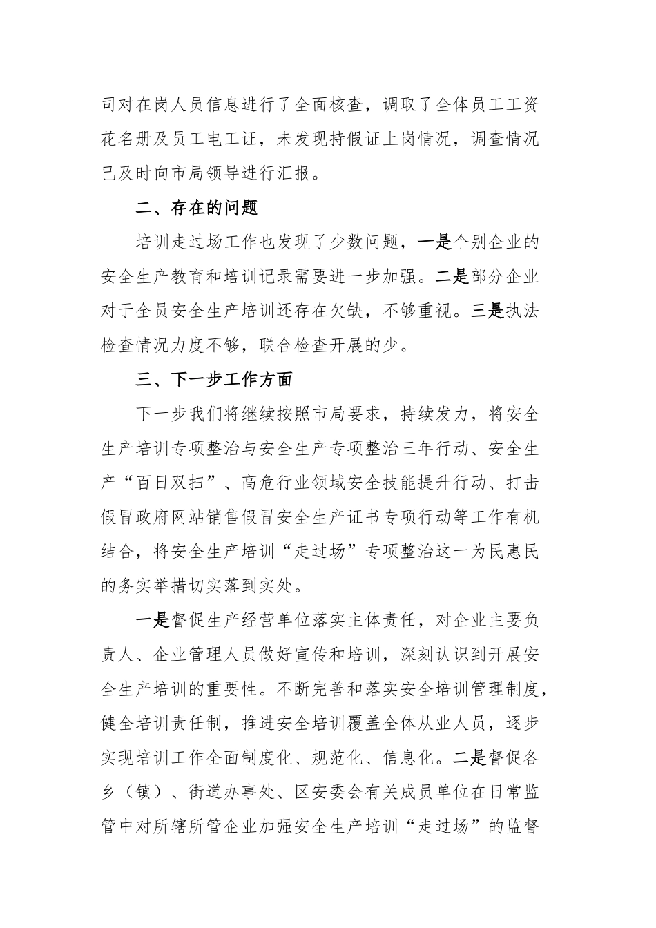 安全生产培训“走过场”专项整治工作进展情况的报告_第3页