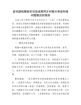 县巩固拓展脱贫攻坚成果同乡村振兴有效衔接问题整改的报告