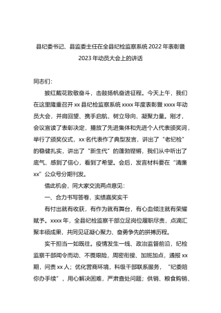 县纪委书记、县监委主任在全县纪检监察系统2022年表彰暨2023年动员大会上的讲话