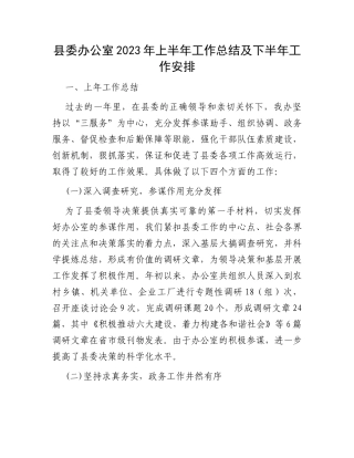 县委办公室2023年上半年工作总结及下半年工作安排
