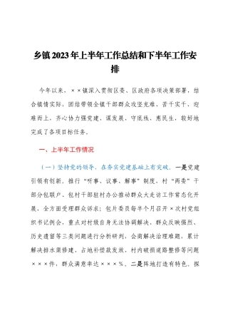 乡镇2023年上半年工作总结和下半年工作安排