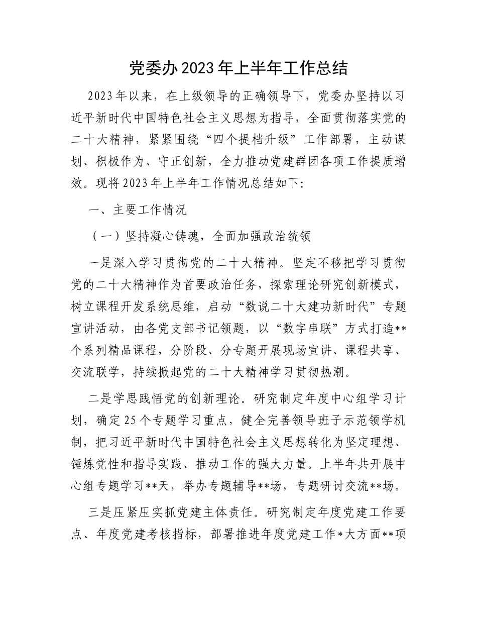 党委办2023年上半年工作总结_第1页