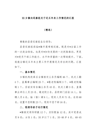 乡镇向巡察组近五年来工作情况的汇报（精选）