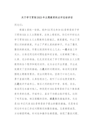 学习贯彻2023年主题教育的点评总结讲话