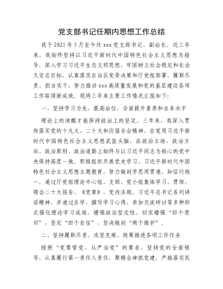 党支部书记任期内思想工作总结