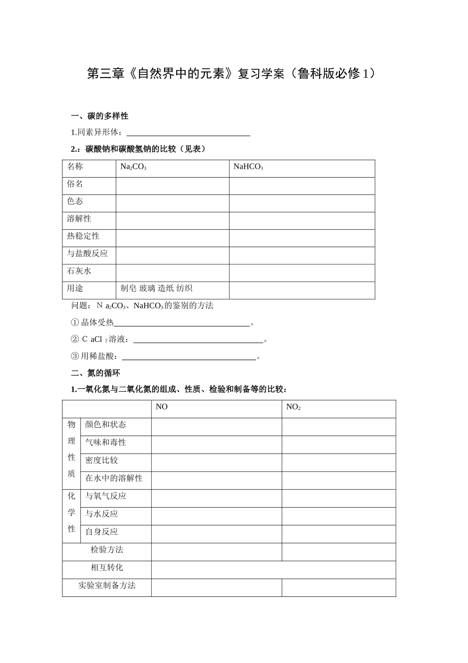 第三章《自然界中的元素》复习学案（鲁科版必修1）_第1页