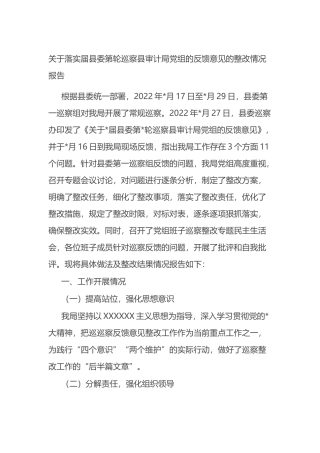 落实届县委第轮巡察县审计局党组的反馈意见的整改情况报告