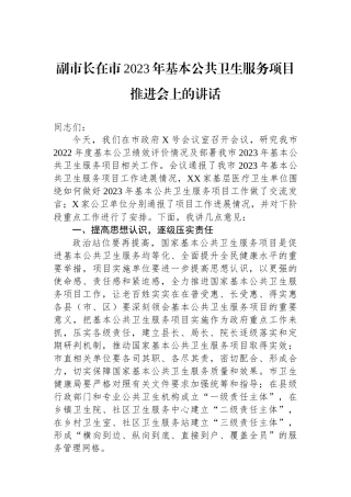 副市长在市2023年基本公共卫生服务项目推进会上的讲话
